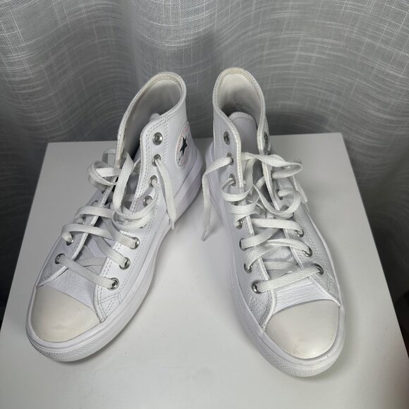 Converse Chuck Taylor All Star Move Leather Platform High-Top Sneakers White 8 - Picture 5 of 15